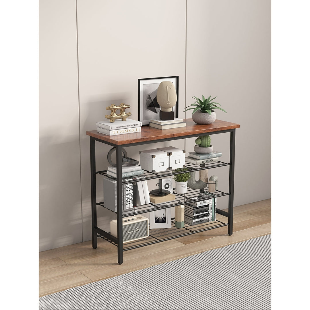 4-Tier Metal Shoe Rack - Modern Multifunctional Storage Shelf with MDF Top Board, Space-Saving Organizer for Home or Image 2