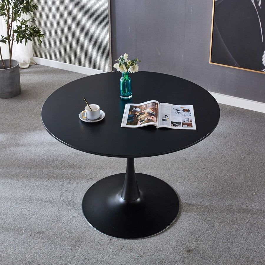 42.1 Black Tulip Dining Table - Mid-Century Modern Round MDF Table for 4-6, Pedestal Base, Ideal Leisure and Coffee Image 1