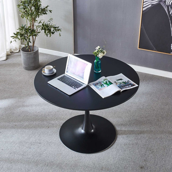 42.1 Black Tulip Dining Table - Mid-Century Modern Round MDF Table for 4-6, Pedestal Base, Ideal Leisure and Coffee Image 3