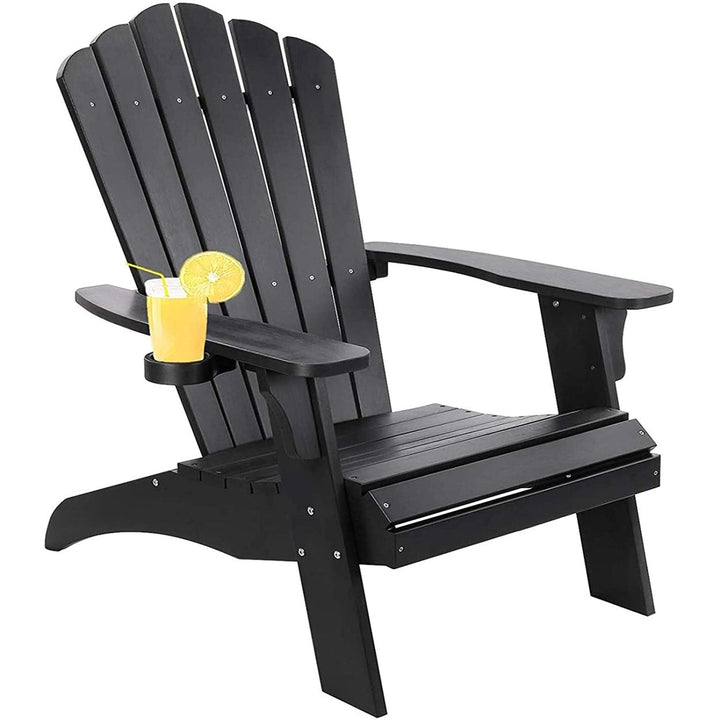 Elegant Black Polystyrene Adirondack Chair for Outdoor Patio, Deck, Garden, and Poolside Relaxation Image 1