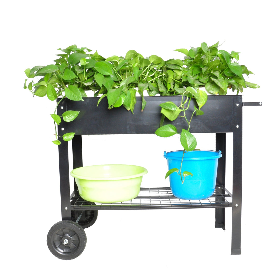 Elevated Metal Garden Bed Cart with Wheels - Tall Planter Box for Indoor and Outdoor Use, Perfect for Growing Vegetables Image 8