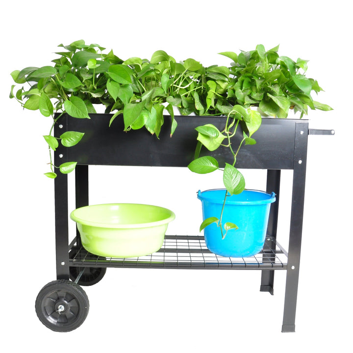 Elevated Metal Garden Bed Cart with Wheels - Tall Planter Box for Indoor and Outdoor Use, Perfect for Growing Vegetables Image 9