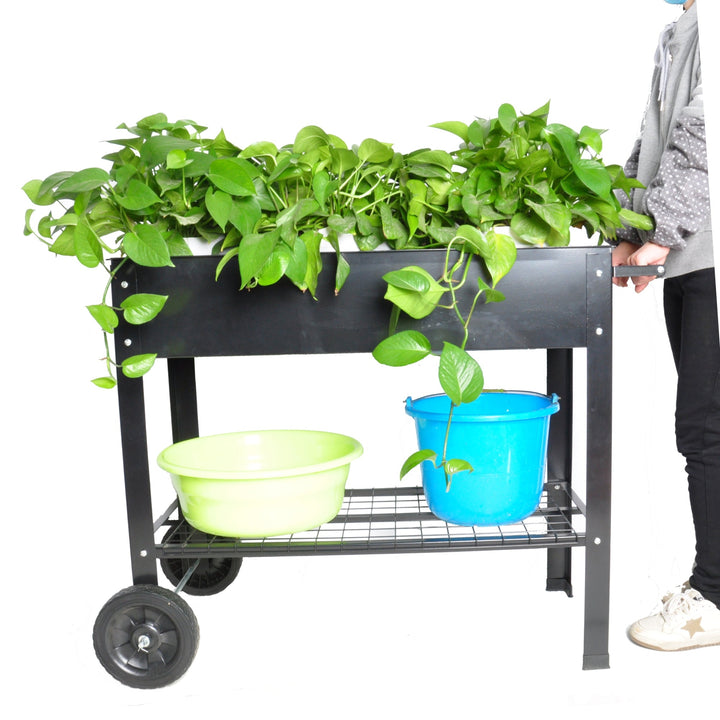 Elevated Metal Garden Bed Cart with Wheels - Tall Planter Box for Indoor and Outdoor Use, Perfect for Growing Vegetables Image 10