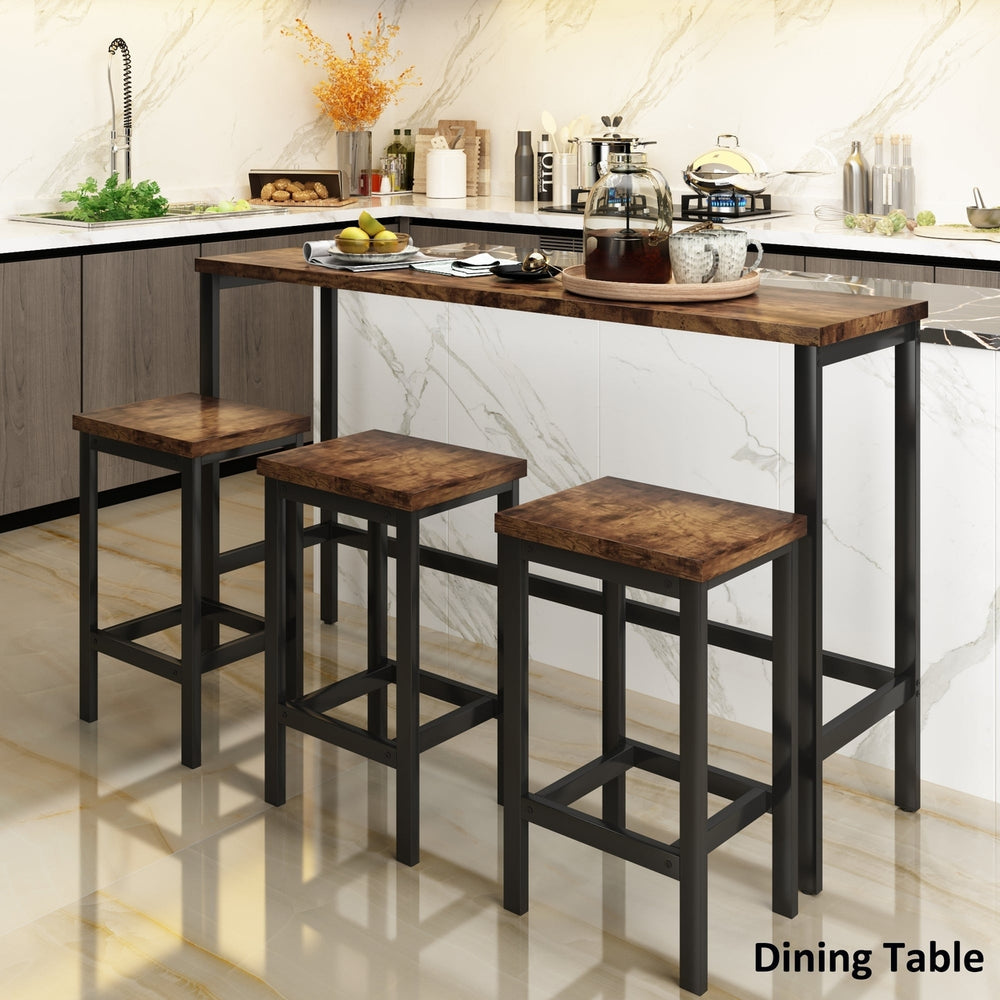 Extra Long Counter Height Dining Table Set with 3 Stools, Pub Kitchen Side Table with Footrest, Brown Finish Image 2