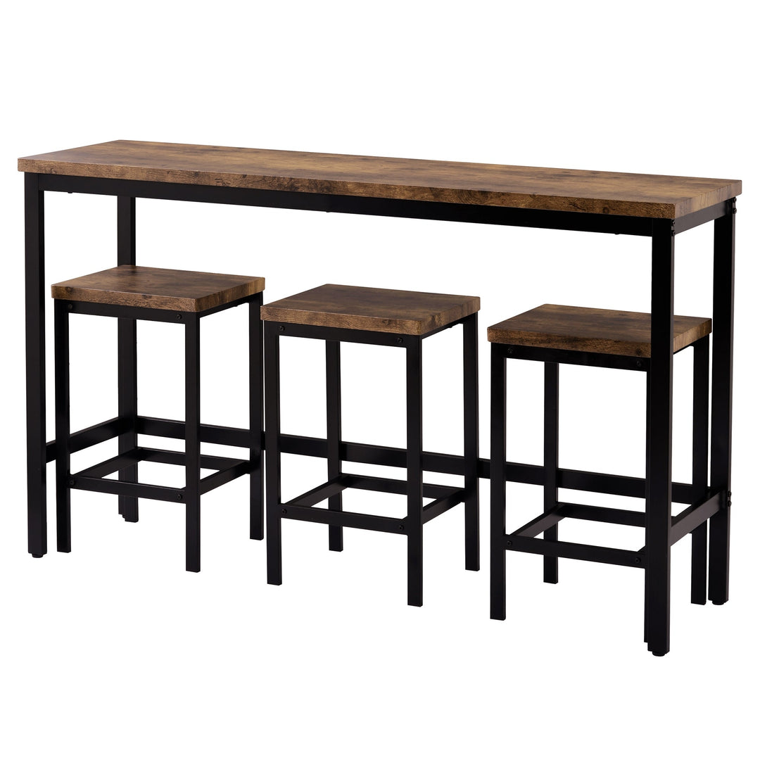 Extra Long Counter Height Dining Table Set with 3 Stools, Pub Kitchen Side Table with Footrest, Brown Finish Image 6