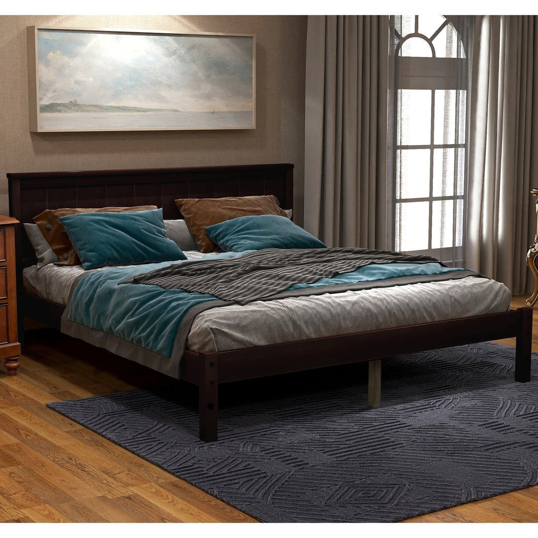 Full Platform Bed Frame with Headboard - Sturdy Wood Slat Support, No Box Spring Required, Espresso Finish Image 1