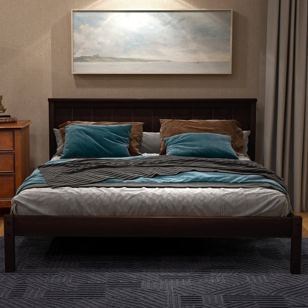 Full Platform Bed Frame with Headboard - Sturdy Wood Slat Support, No Box Spring Required, Espresso Finish Image 2