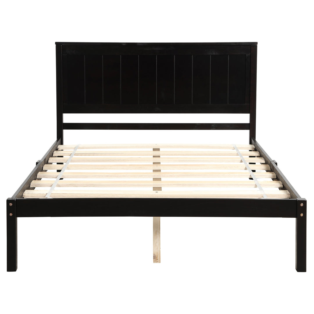 Full Platform Bed Frame with Headboard - Sturdy Wood Slat Support, No Box Spring Required, Espresso Finish Image 4