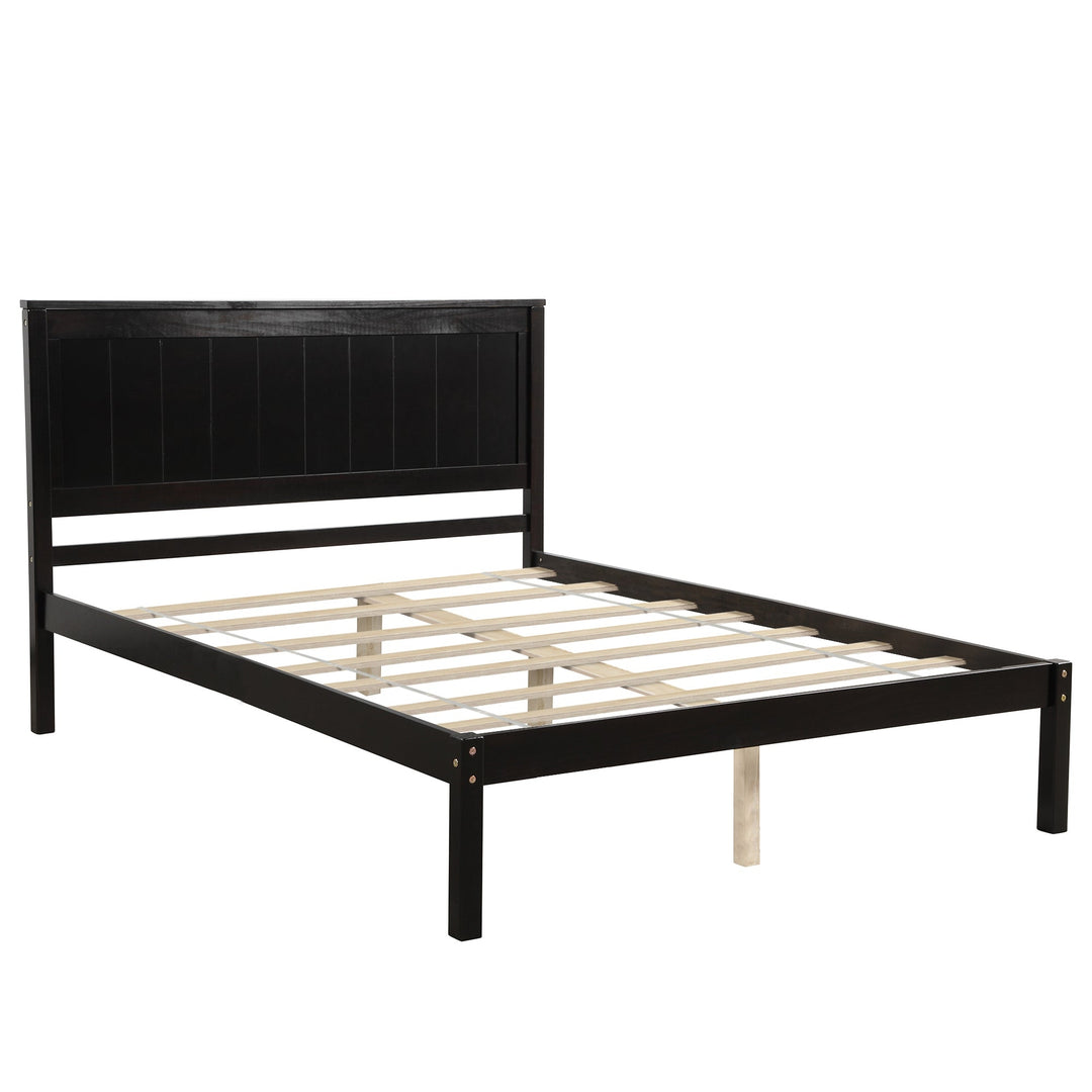 Full Platform Bed Frame with Headboard - Sturdy Wood Slat Support, No Box Spring Required, Espresso Finish Image 5