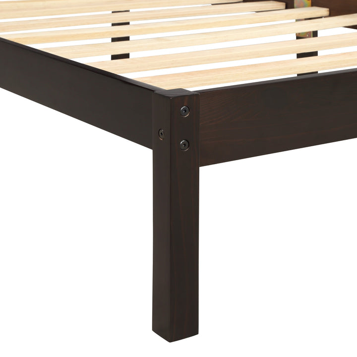 Full Platform Bed Frame with Headboard - Sturdy Wood Slat Support, No Box Spring Required, Espresso Finish Image 6