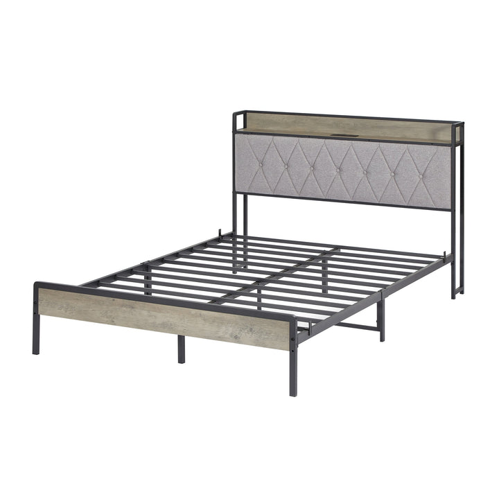 Full Size Bed Frame with Charging Station, Grey - 83.1 L x 56.1 W x 39.2 H, Stylish Design and Functional Storage Image 7