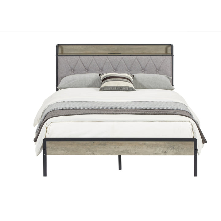 Full Size Bed Frame with Charging Station, Grey - 83.1 L x 56.1 W x 39.2 H, Stylish Design and Functional Storage Image 8