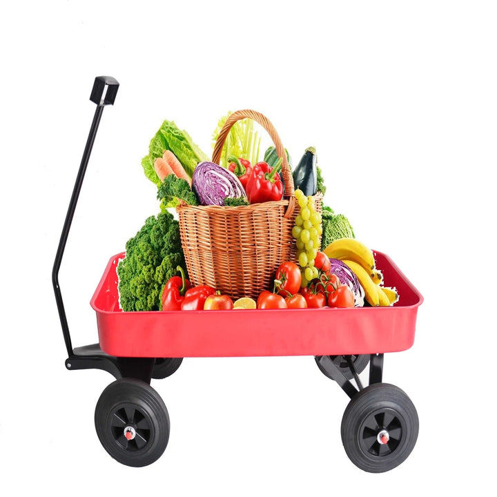 All-Terrain Garden Cart with Solid Wheels, 280lbs Capacity, Durable Railing Cargo Wagon - Red Image 1