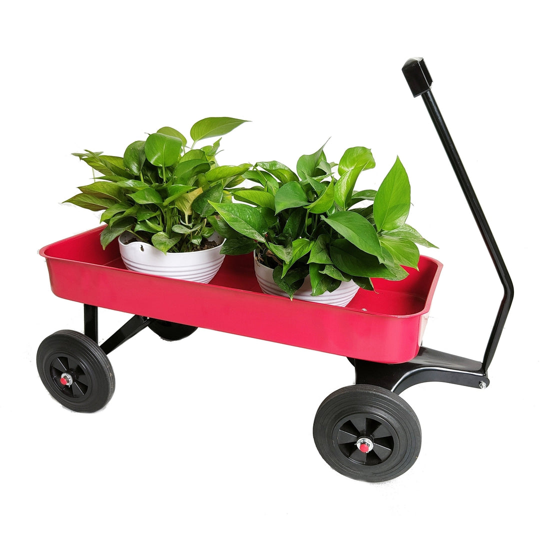 All-Terrain Garden Cart with Solid Wheels, 280lbs Capacity, Durable Railing Cargo Wagon - Red Image 2