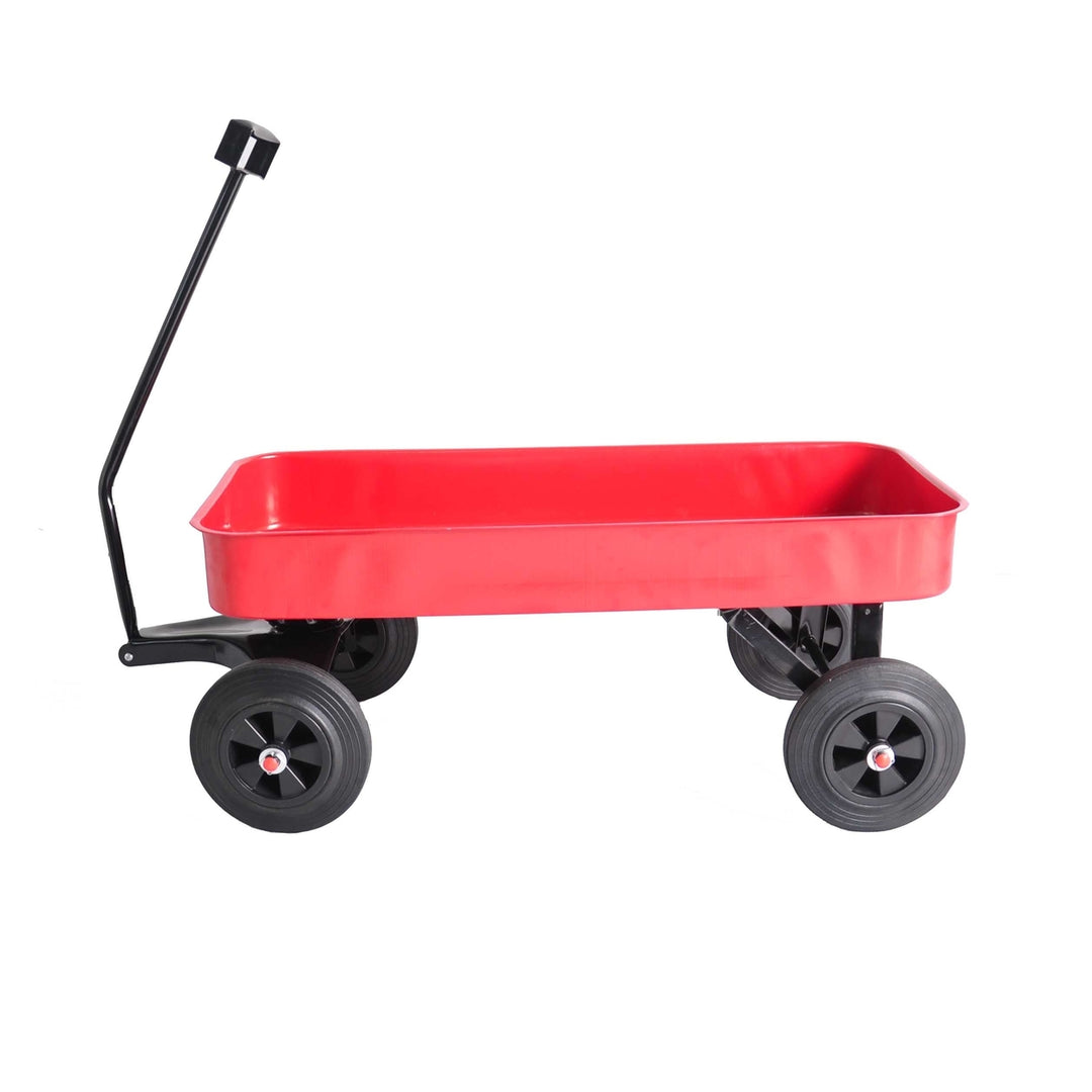 All-Terrain Garden Cart with Solid Wheels, 280lbs Capacity, Durable Railing Cargo Wagon - Red Image 4