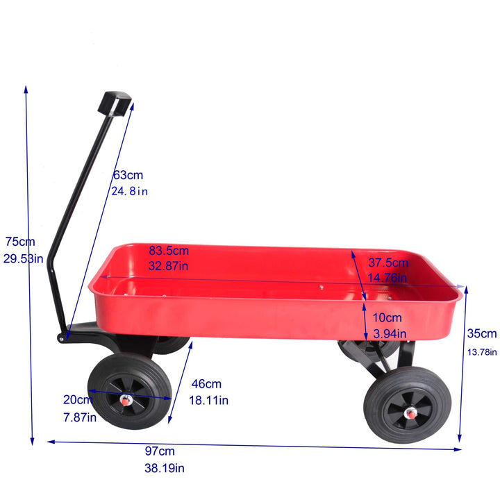 All-Terrain Garden Cart with Solid Wheels, 280lbs Capacity, Durable Railing Cargo Wagon - Red Image 7