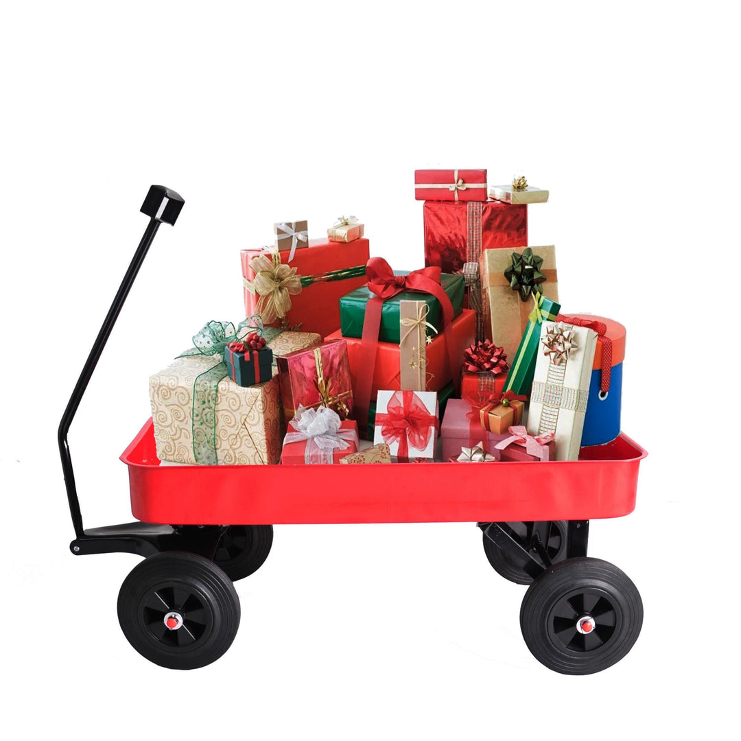 All-Terrain Garden Cart with Solid Wheels, 280lbs Capacity, Durable Railing Cargo Wagon - Red Image 8