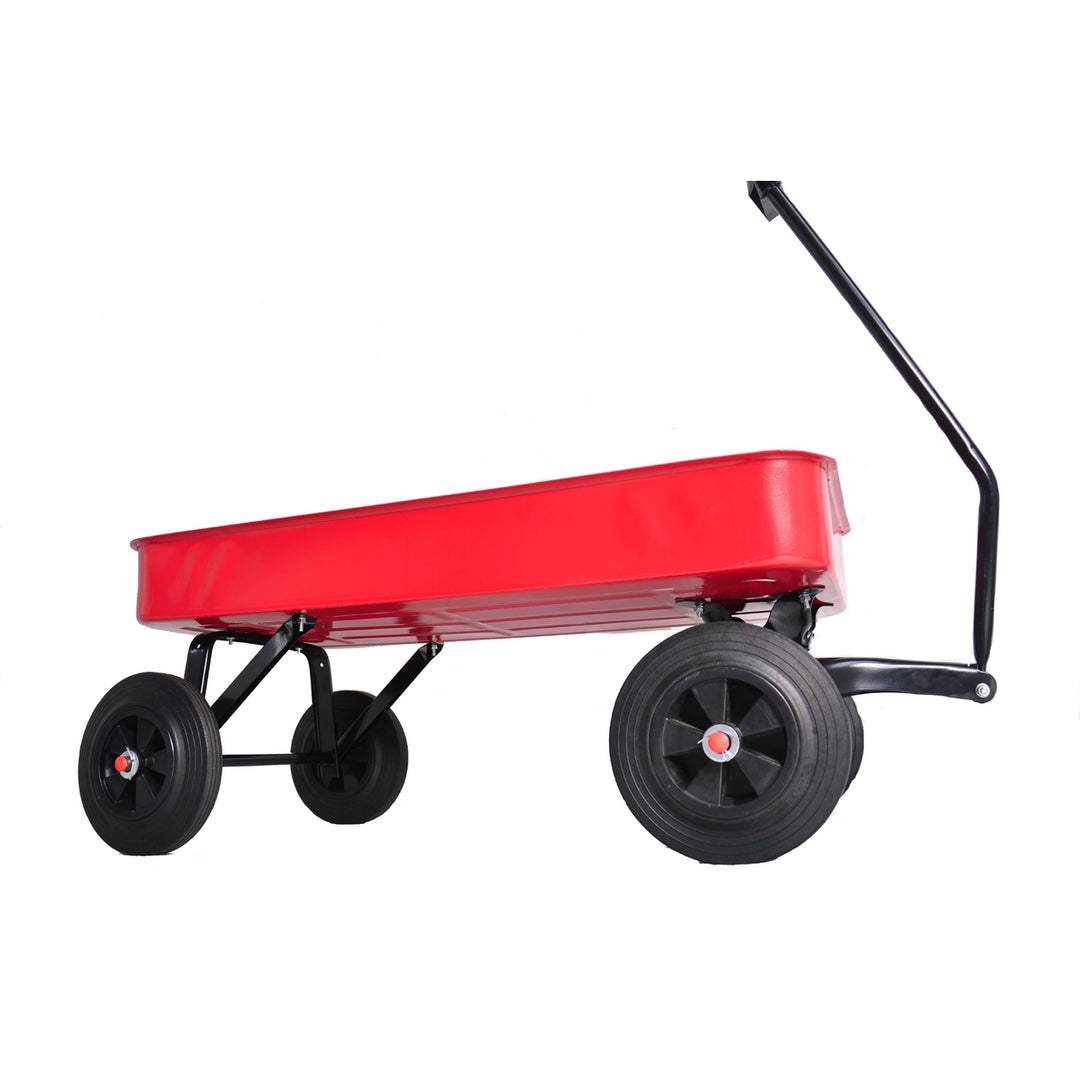 All-Terrain Garden Cart with Solid Wheels, 280lbs Capacity, Durable Railing Cargo Wagon - Red Image 9