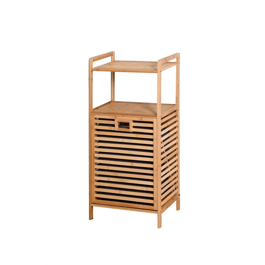 Bathroom Laundry Basket - Bamboo Storage with 2-Tier Shelf, 17.32 x 13 x 37.8 Inch, Stylish and Functional Home Image 1