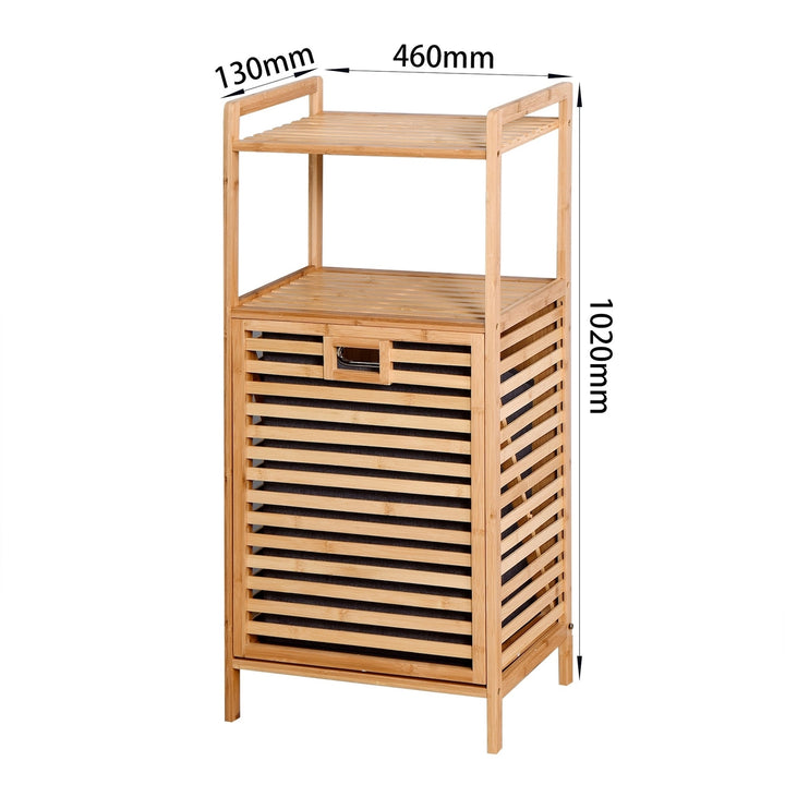 Bathroom Laundry Basket - Bamboo Storage with 2-Tier Shelf, 17.32 x 13 x 37.8 Inch, Stylish and Functional Home Image 2