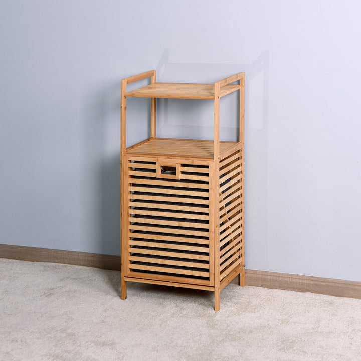 Bathroom Laundry Basket - Bamboo Storage with 2-Tier Shelf, 17.32 x 13 x 37.8 Inch, Stylish and Functional Home Image 3