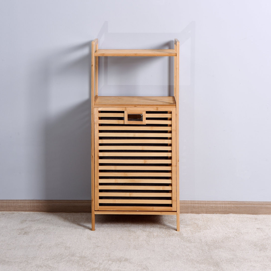 Bathroom Laundry Basket - Bamboo Storage with 2-Tier Shelf, 17.32 x 13 x 37.8 Inch, Stylish and Functional Home Image 5