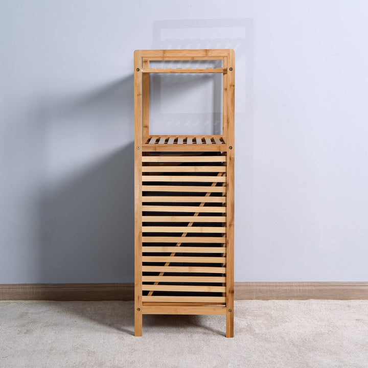 Bathroom Laundry Basket - Bamboo Storage with 2-Tier Shelf, 17.32 x 13 x 37.8 Inch, Stylish and Functional Home Image 6