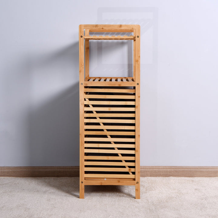 Bathroom Laundry Basket - Bamboo Storage with 2-Tier Shelf, 17.32 x 13 x 37.8 Inch, Stylish and Functional Home Image 7