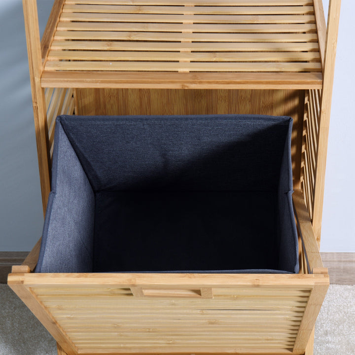 Bathroom Laundry Basket - Bamboo Storage with 2-Tier Shelf, 17.32 x 13 x 37.8 Inch, Stylish and Functional Home Image 8