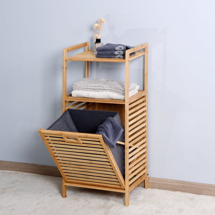 Bathroom Laundry Basket - Bamboo Storage with 2-Tier Shelf, 17.32 x 13 x 37.8 Inch, Stylish and Functional Home Image 12