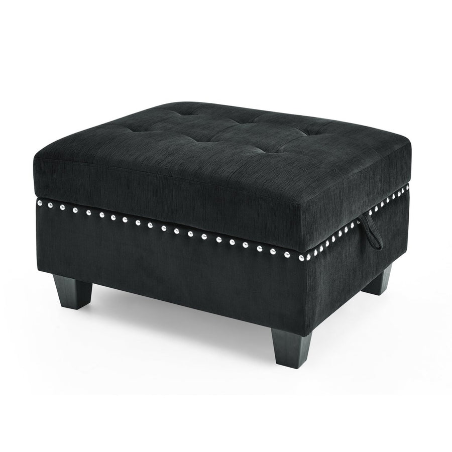 Black Velvet Ottoman for Modular Sectional - Elegant Upholstered Footrest and Coffee Table, 25.5x31.5x19 Image 1