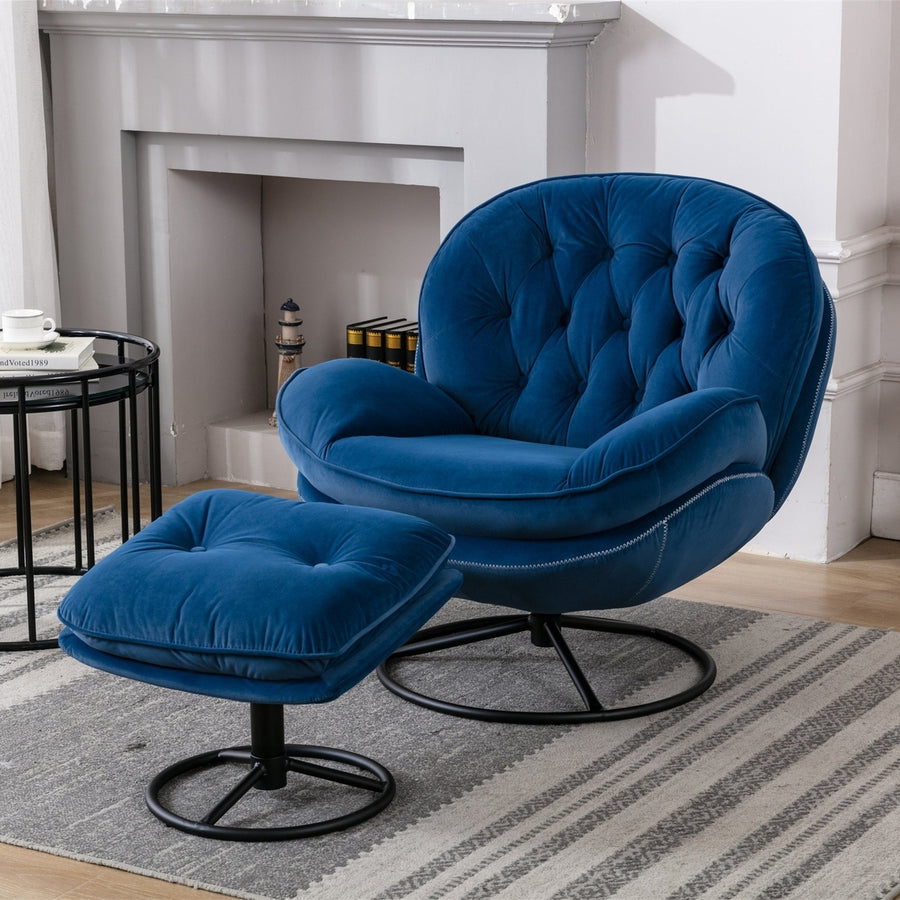 Comfortable Accent Chair with Ottoman - Stylish Living Room TV Chair in Blue Image 1