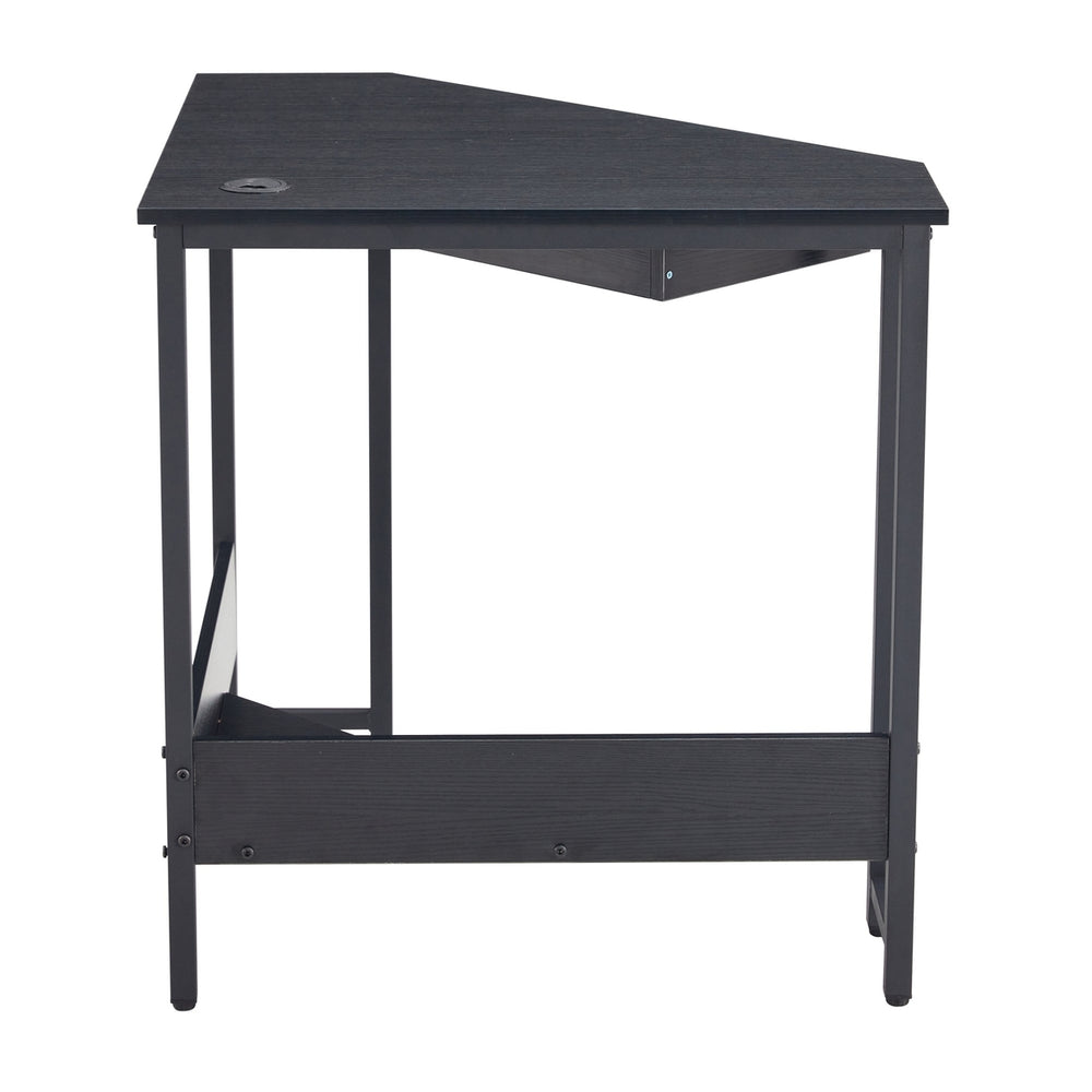 Compact Corner Computer Desk with Keyboard Tray and Storage Shelves - Sturdy Small Home Office Workstation, Black Image 2