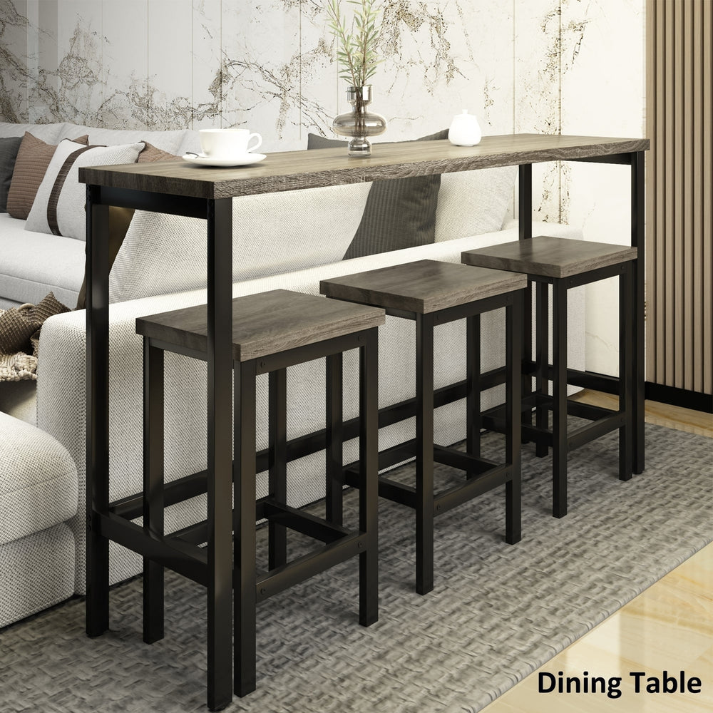 Counter Height Extra Long Dining Table Set with 3 Stools, Pub Kitchen Side Table with Footrest, Gray Finish Image 2