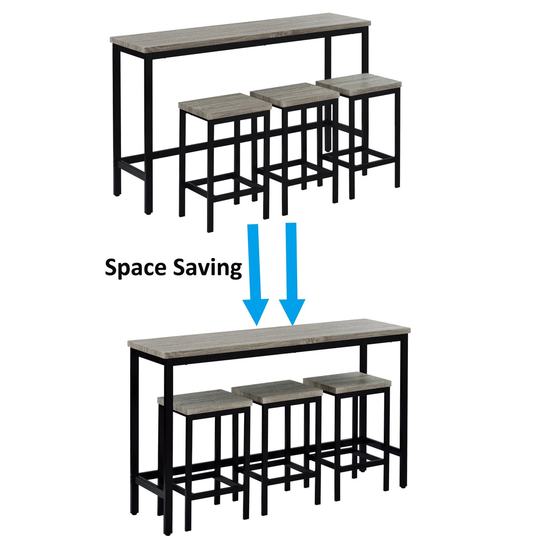 Counter Height Extra Long Dining Table Set with 3 Stools, Pub Kitchen Side Table with Footrest, Gray Finish Image 5