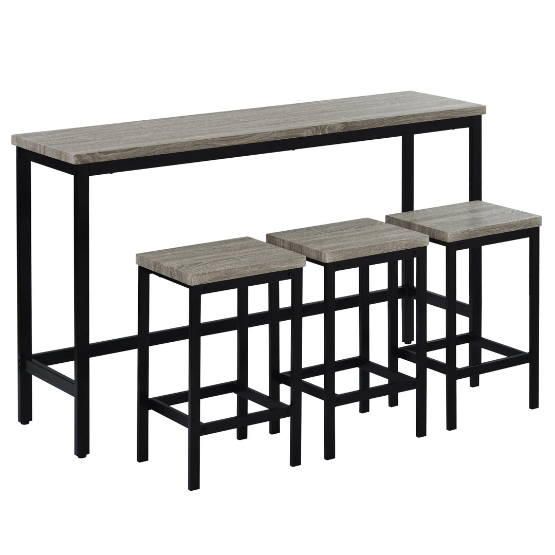 Counter Height Extra Long Dining Table Set with 3 Stools, Pub Kitchen Side Table with Footrest, Gray Finish Image 6