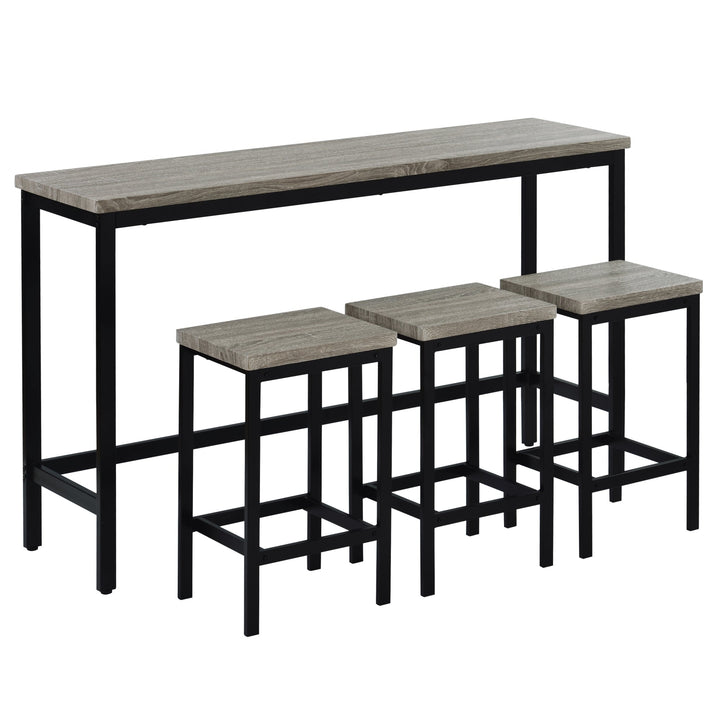 Counter Height Extra Long Dining Table Set with 3 Stools, Pub Kitchen Side Table with Footrest, Gray Finish Image 6