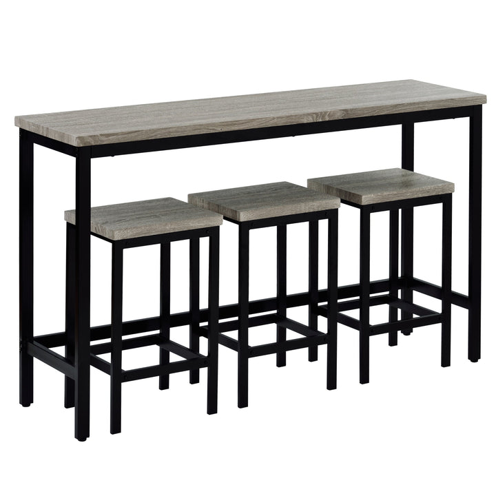 Counter Height Extra Long Dining Table Set with 3 Stools, Pub Kitchen Side Table with Footrest, Gray Finish Image 7