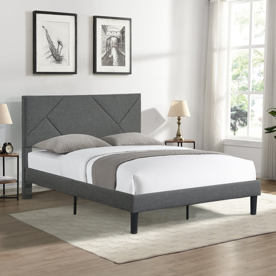 Full Size Upholstered Platform Bed Frame with Headboard - Strong Wood Slat Support, Mattress Foundation, No Box Spring Image 1