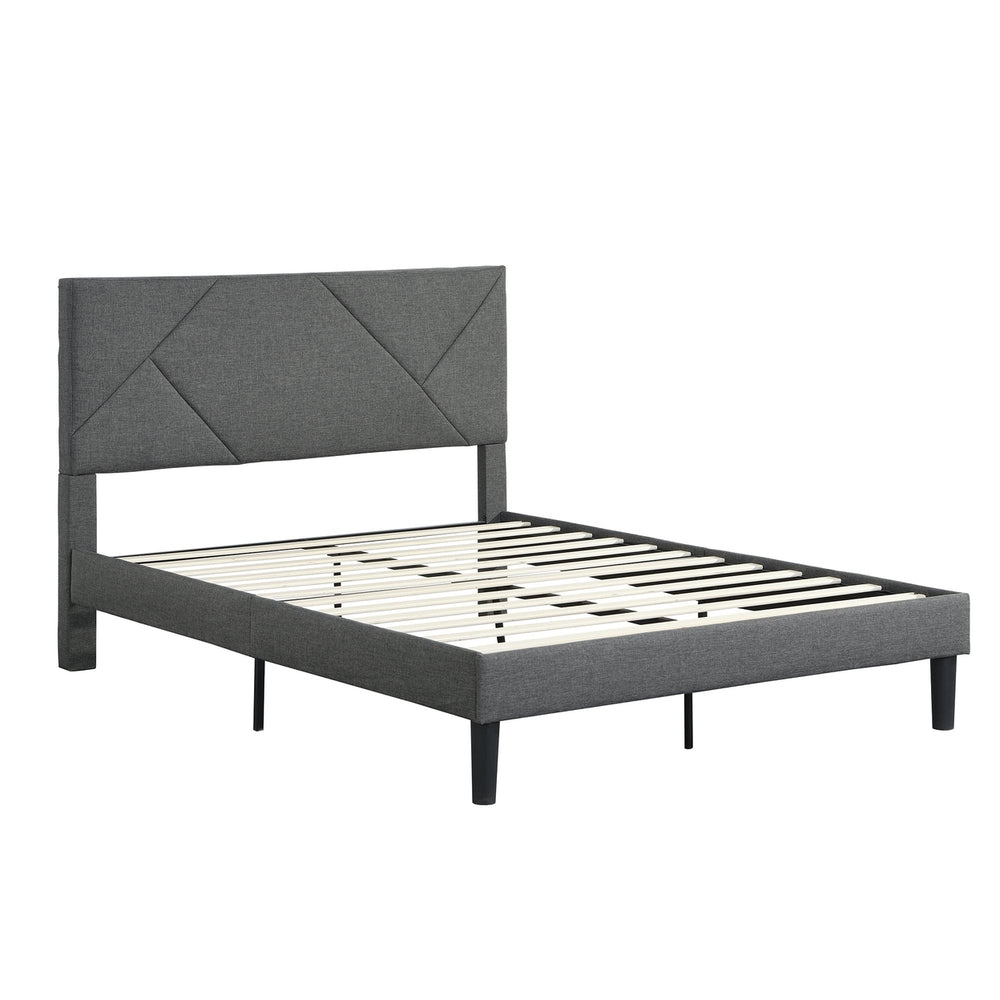 Full Size Upholstered Platform Bed Frame with Headboard - Strong Wood Slat Support, Mattress Foundation, No Box Spring Image 2