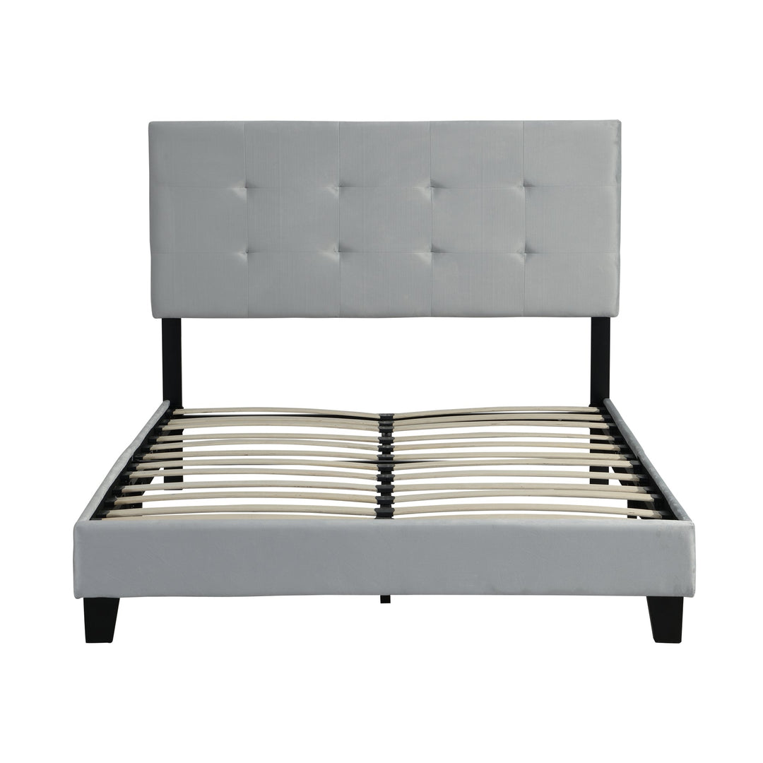 Full Size Upholstered Platform Bed Frame with Tufted Headboard, Wood Slat Support, No Box Spring Needed, Easy Assembly, Image 3