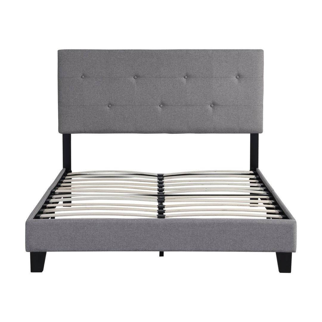 Full Size Upholstered Platform Bed Frame, Modern Button Tufted Linen Headboard, No Box Spring Needed, Wood Slat Support, Image 2