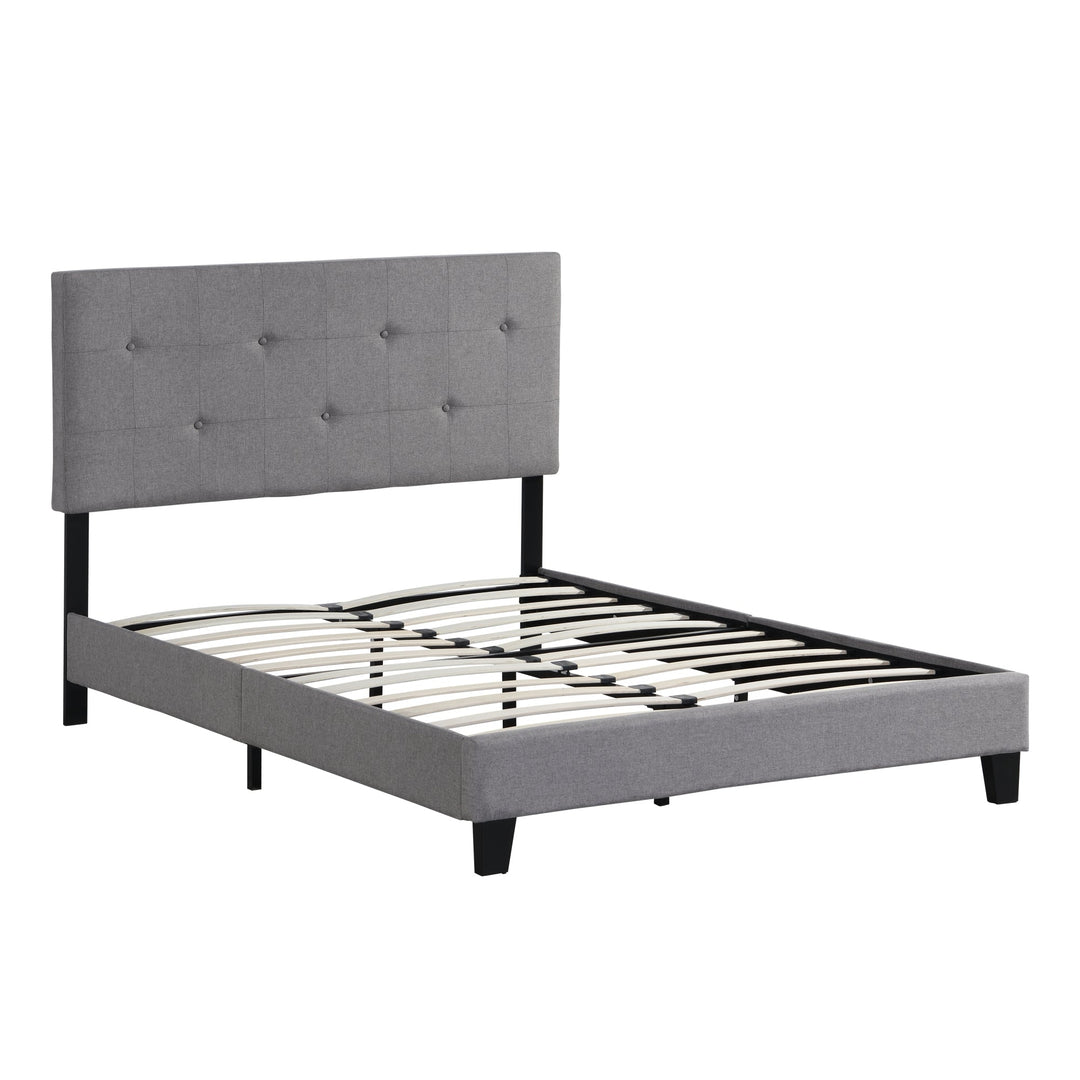 Full Size Upholstered Platform Bed Frame, Modern Button Tufted Linen Headboard, No Box Spring Needed, Wood Slat Support, Image 3