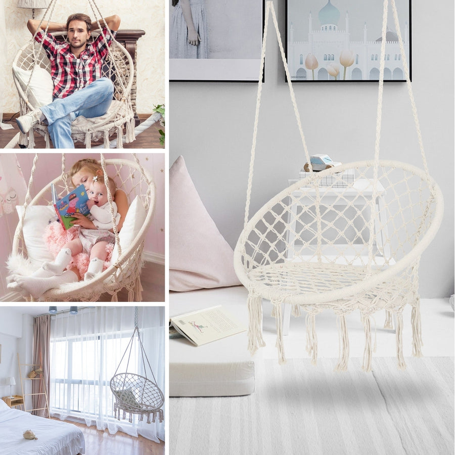 Hammock Chair Macrame Swing Max 330 Lbs Hanging Cotton Rope Hammock Swing Chair for Indoor and Outdoor Image 1