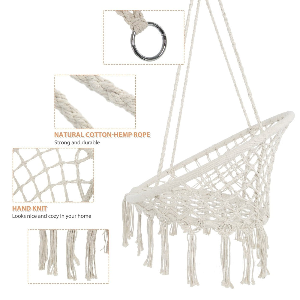 Hammock Chair Macrame Swing Max 330 Lbs Hanging Cotton Rope Hammock Swing Chair for Indoor and Outdoor Image 2