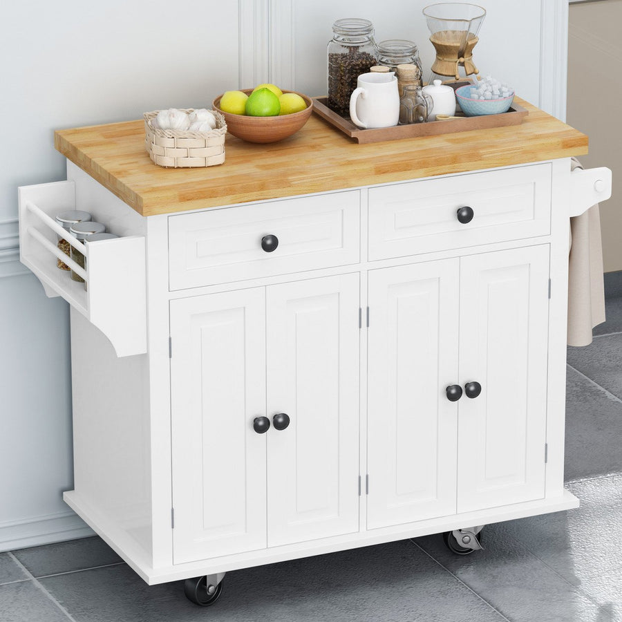 Kitchen Island Cart With Two Storage Cabinets And Two Locking Wheels,43.31 Inch Width,4 Door Cabinet And Two Image 1