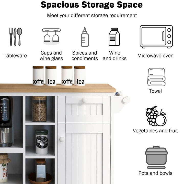 Kitchen Island Cart with Storage Cabinet and Locking Wheels, Solid Wood Top, Microwave Stand, Floor Standing Buffet Image 2