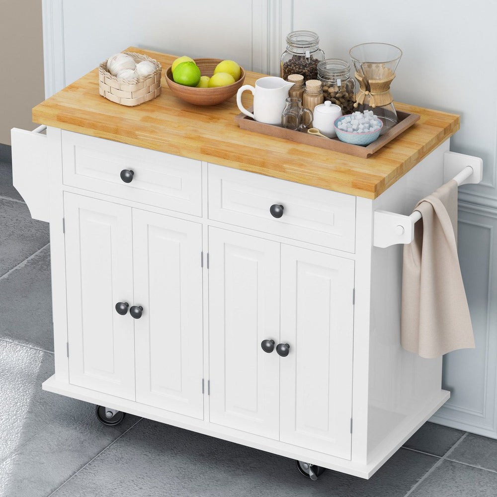 Kitchen Island Cart With Two Storage Cabinets And Two Locking Wheels,43.31 Inch Width,4 Door Cabinet And Two Image 2