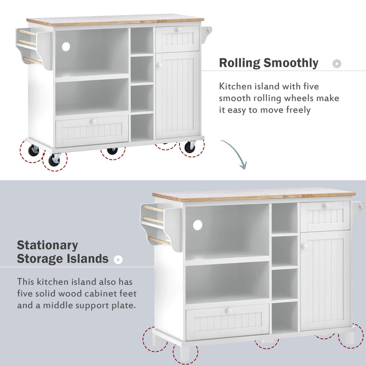 Kitchen Island Cart with Storage Cabinet and Locking Wheels, Solid Wood Top, Microwave Stand, Floor Standing Buffet Image 4