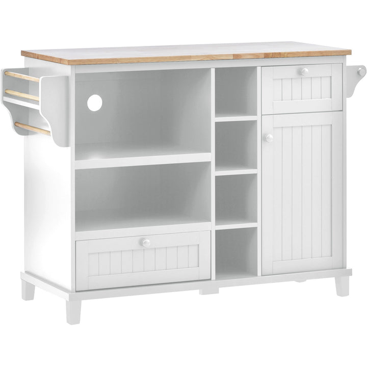 Kitchen Island Cart with Storage Cabinet and Locking Wheels, Solid Wood Top, Microwave Stand, Floor Standing Buffet Image 8